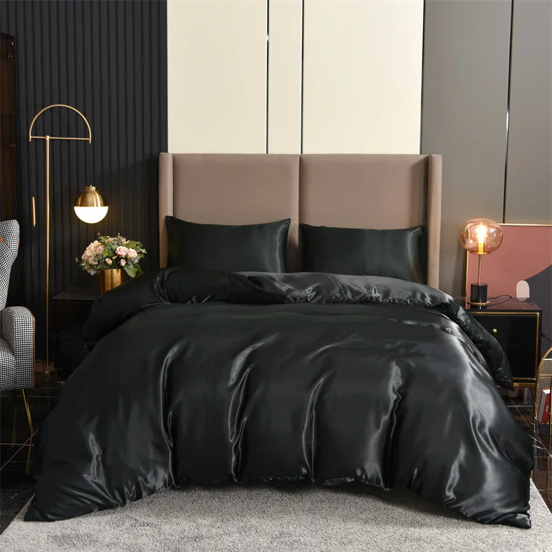 Satin Solid Color Duvet Cover Set – Silky Soft 3-Piece Bedding, 8 Colors & 11 Sizes
