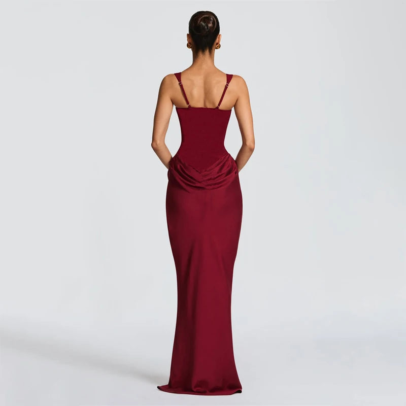 Brown Square-Neck Pleated Mini Dress — Sleeveless Backless Bodycon Club Dress