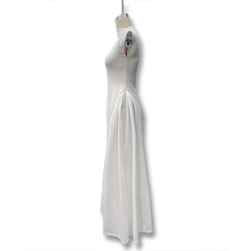 Sleeveless A-Line Prom Banquet Evening Dress — Solid Elegant Midi Formal Dress