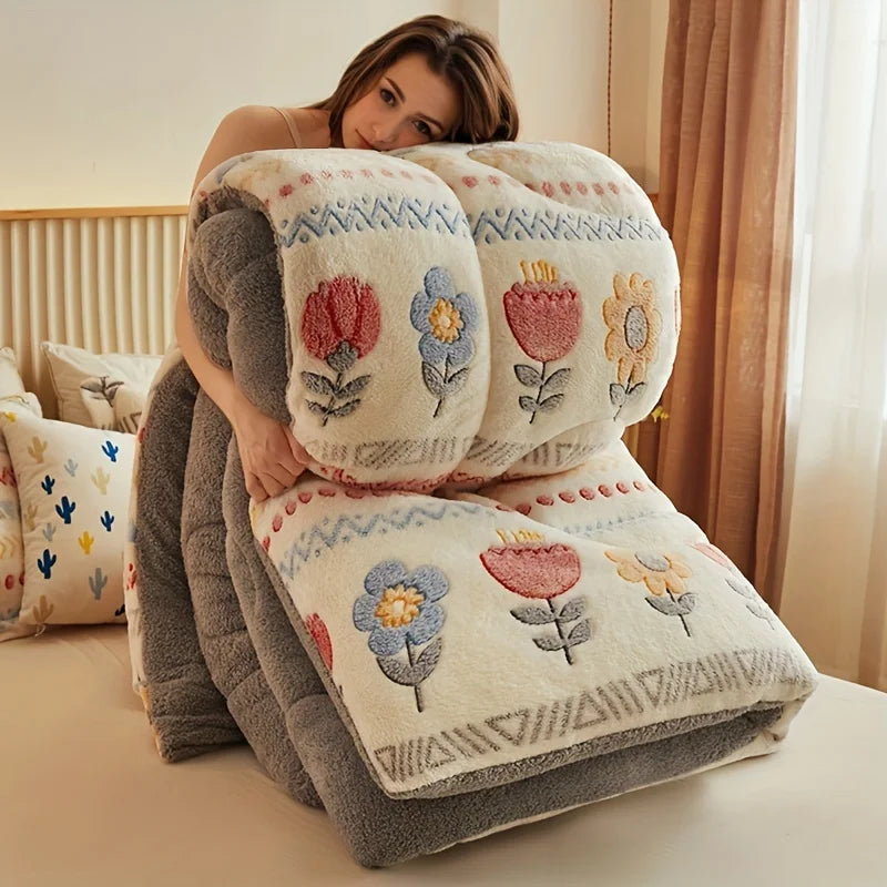 Thick Winter Flannel Fleece Comforter – Warm, Anti-Pilling Bed Blanket, 3 Sizes