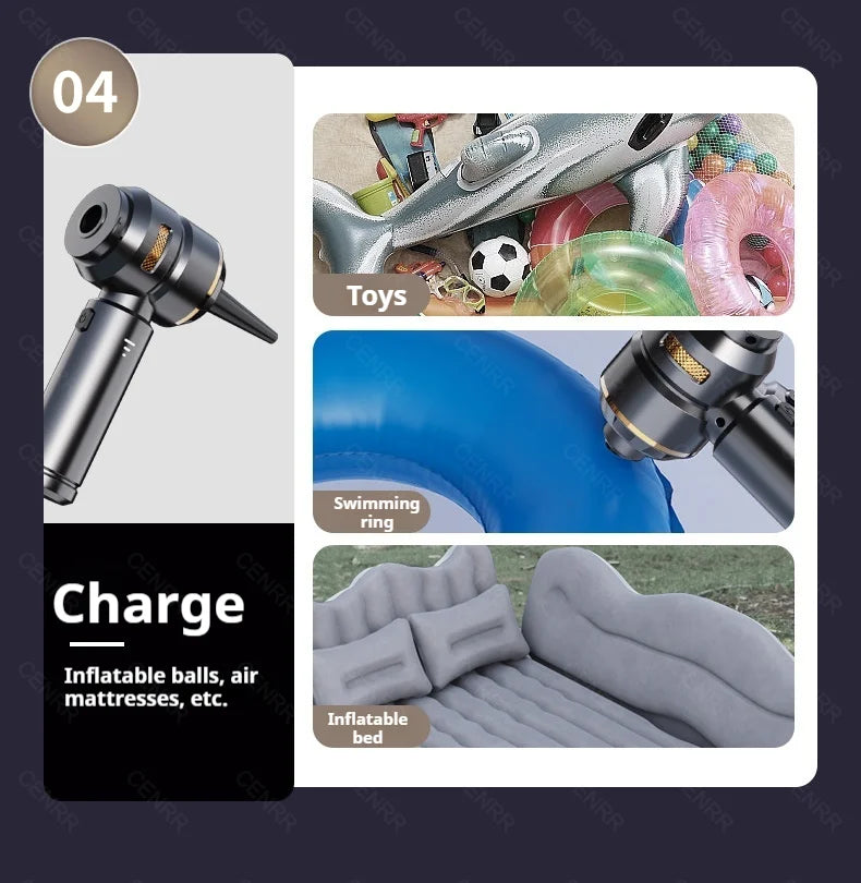 CENRR Wireless Car Vacuum Cleaner — 3-Gear Brushless Motor, 6000mAh, 9 Accessories, USB-C Charging