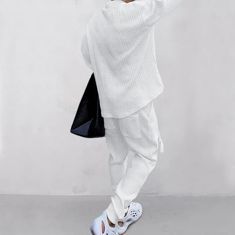 Men's Jacquard Knit Sweater & Casual Trousers Two-Piece Set