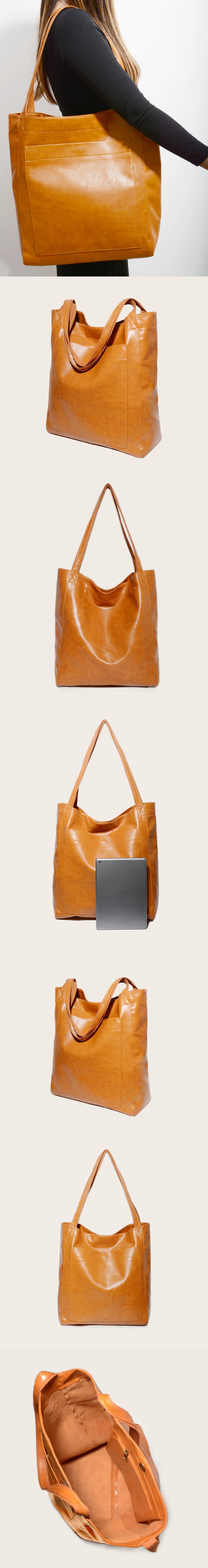 SNOWJENNY Retro Waxed PU Large Tote Bag – Commuter Shoulder Handbag with Pockets for Women