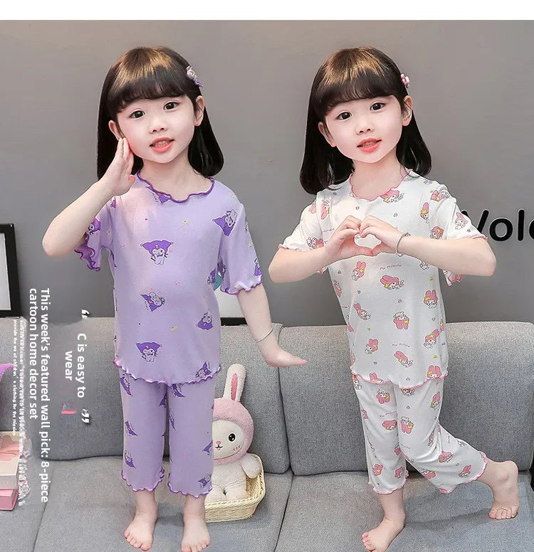 2026 Sanrio Kawaii Kids Pajamas Set | Hello Kitty & Kuromi 2-Piece Anime Loungewear