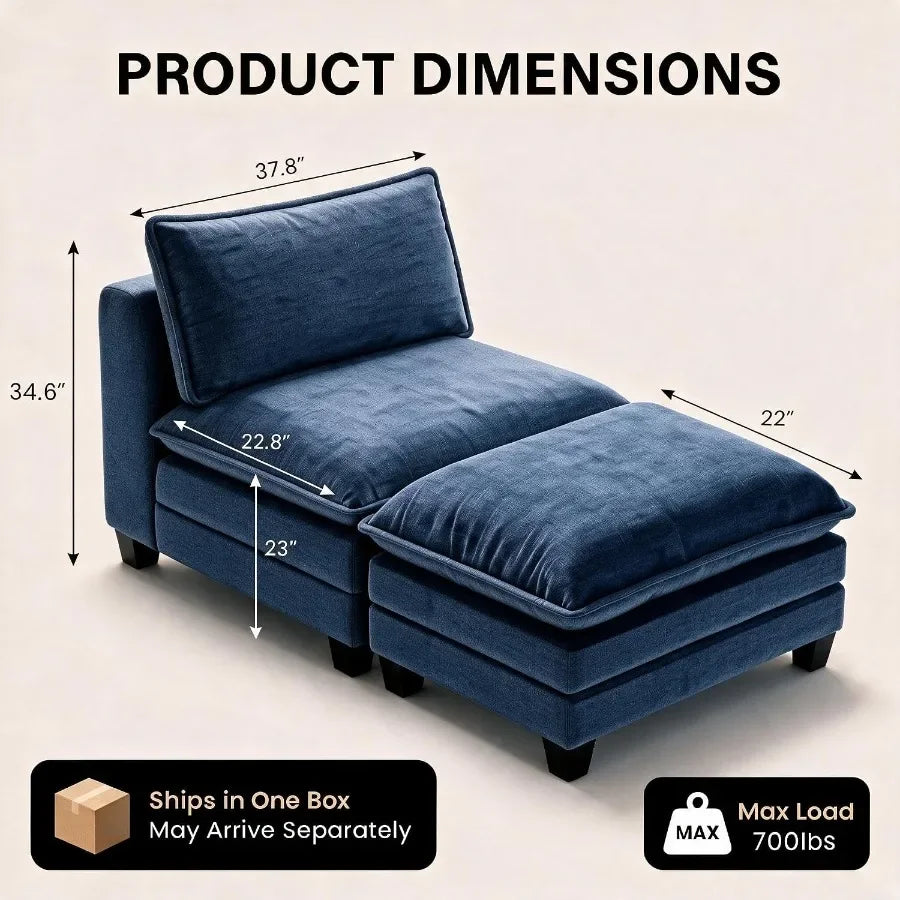 Deep-Seat Chenille Chaise Lounge with Ottoman