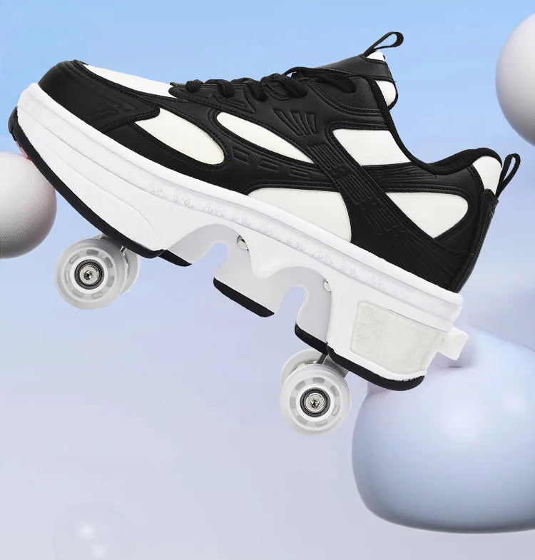 2-in-1 Deform Wheel Roller Skate Shoes – Invisible Removable Pulley, Automatic Walking & Skating Parkour Shoes