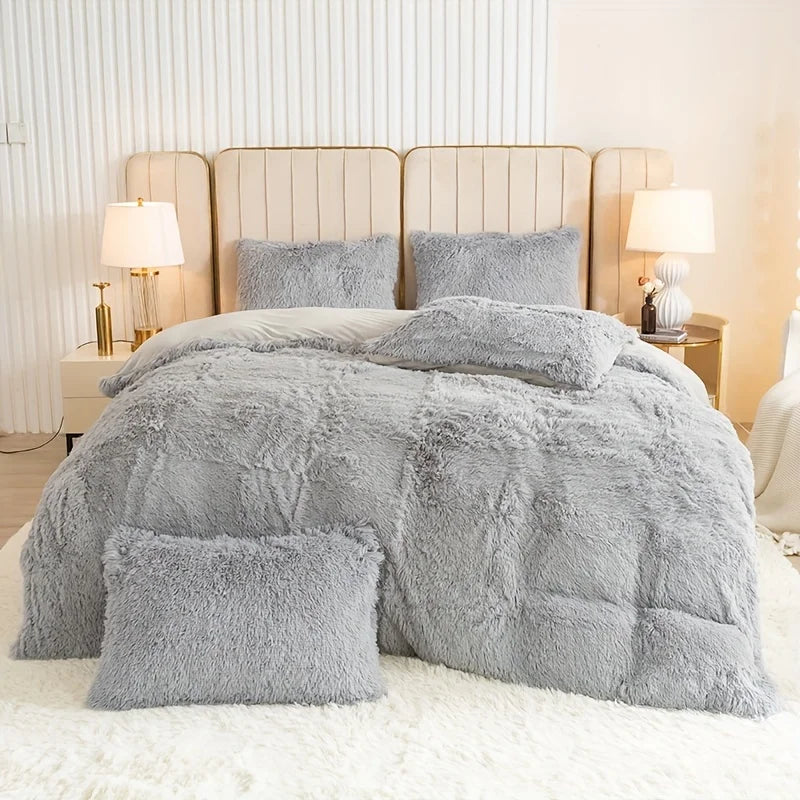 Plush Faux Fur Duvet Cover Set – Luxurious 3-Piece Bedding, 16 Colors & 10 Sizes