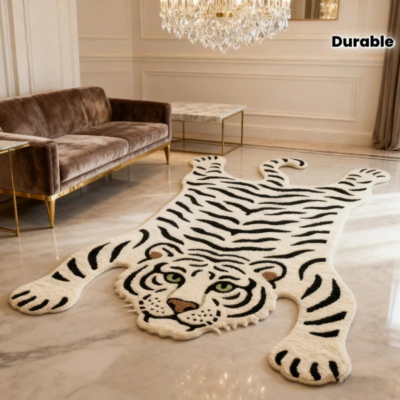 White Tiger Patterned Rug – Non-Slip Bedroom & Bathroom Mat