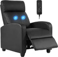 Massage Recliner Sofa with Lumbar Support — Black PU Leather