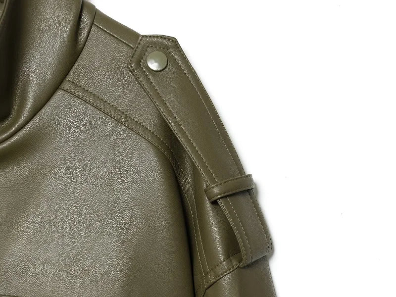 Women's Faux Leather Cropped Bomber Jacket – Zip-Up Moto Biker Coat