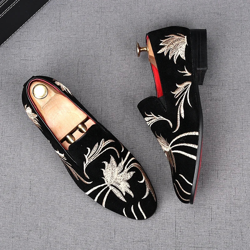 Men's Luxury Embroidery Loafers – Elegant Slip-On Party Shoes