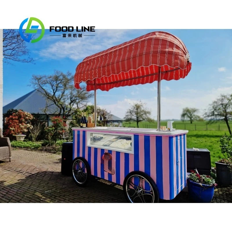 Customized Mobile Food Vending Cart with Canopy – Commercial Street Stall for Ice Cream & Snacks