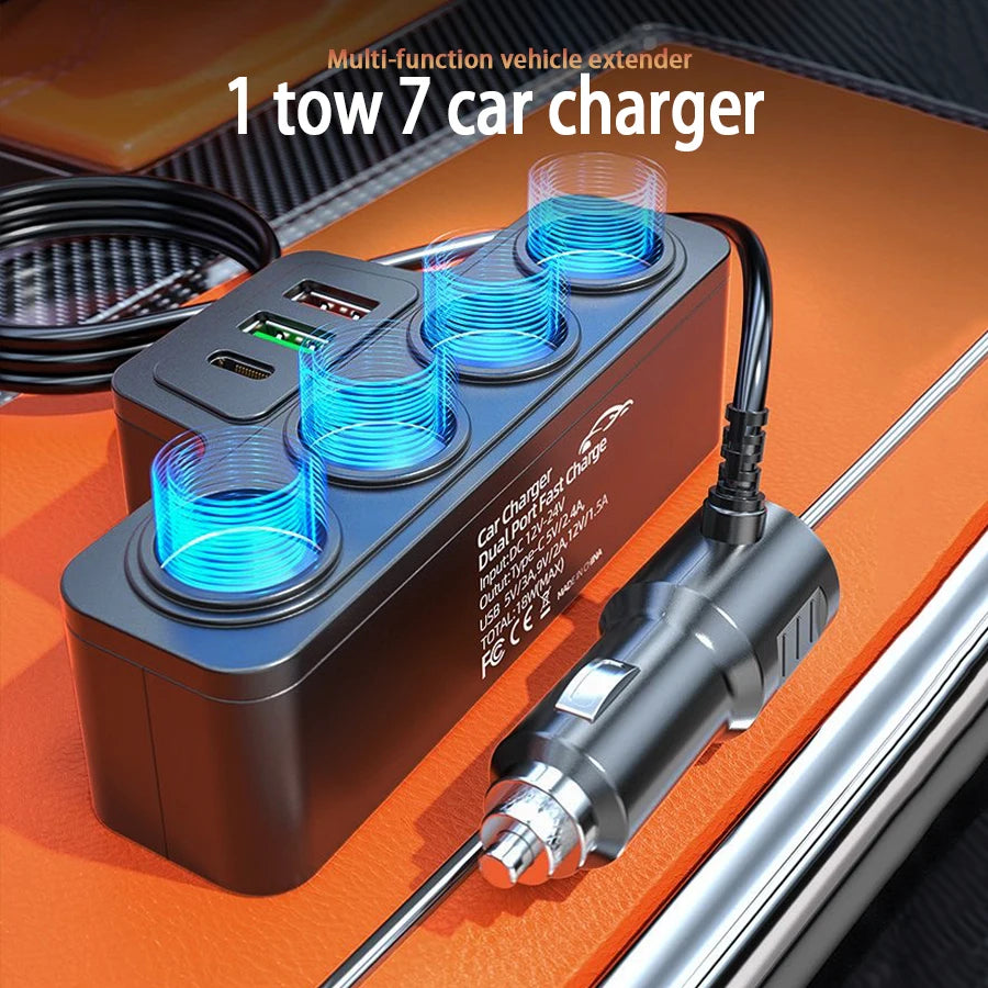 120W Multi-Function USB & Type-C Fast Charging Car Charger – 4-Port Multi-Device Charger