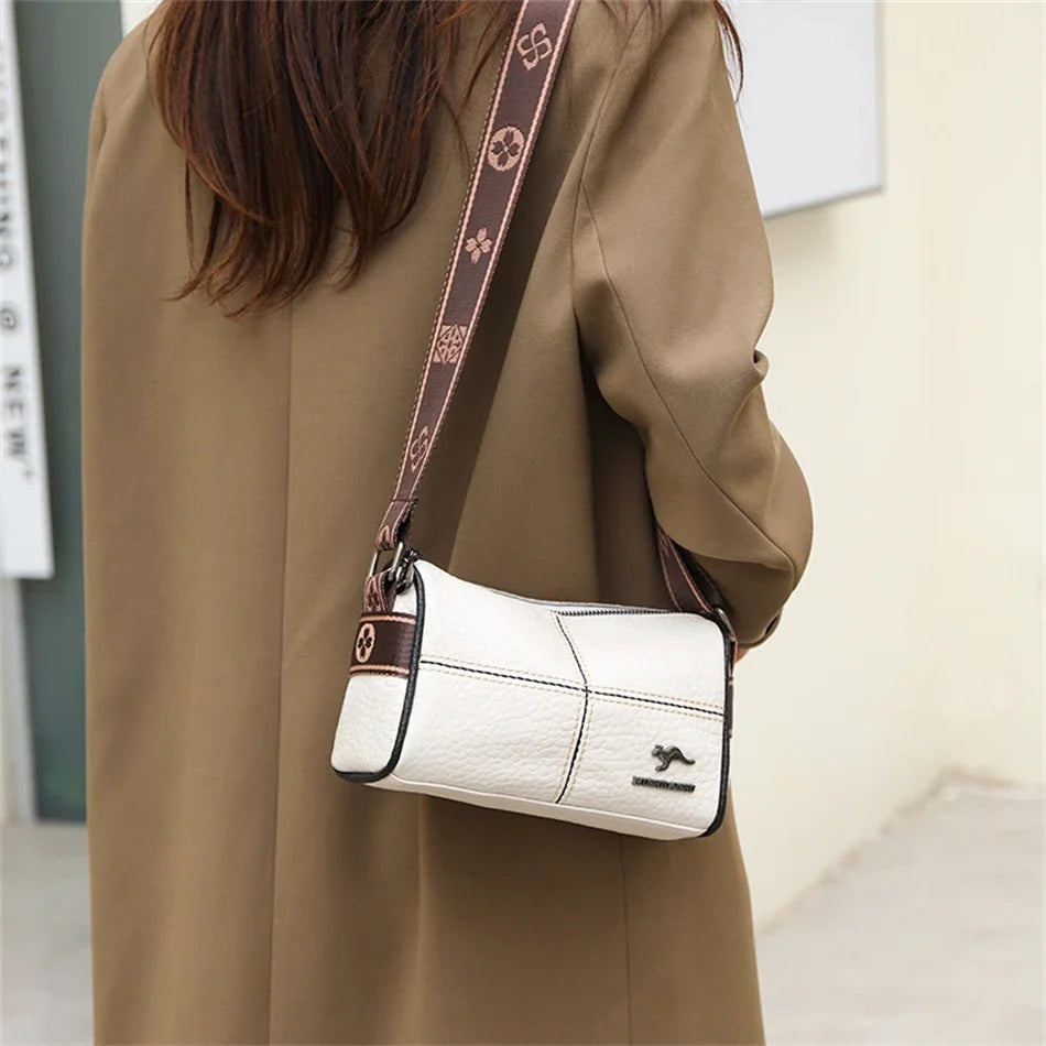 Luxury Genuine Leather Barrel Crossbody Bag – Sequin Shoulder Messenger Bag for Women