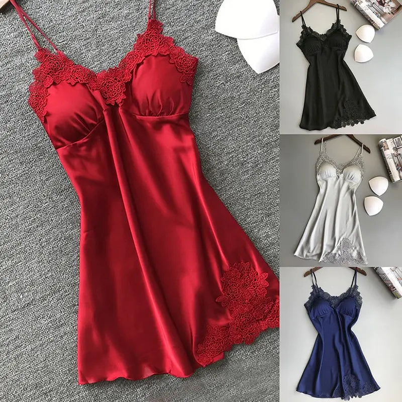 Women's Ice Silk Suspender Nightdress | Satin Halter Slip Dress Sleepwear