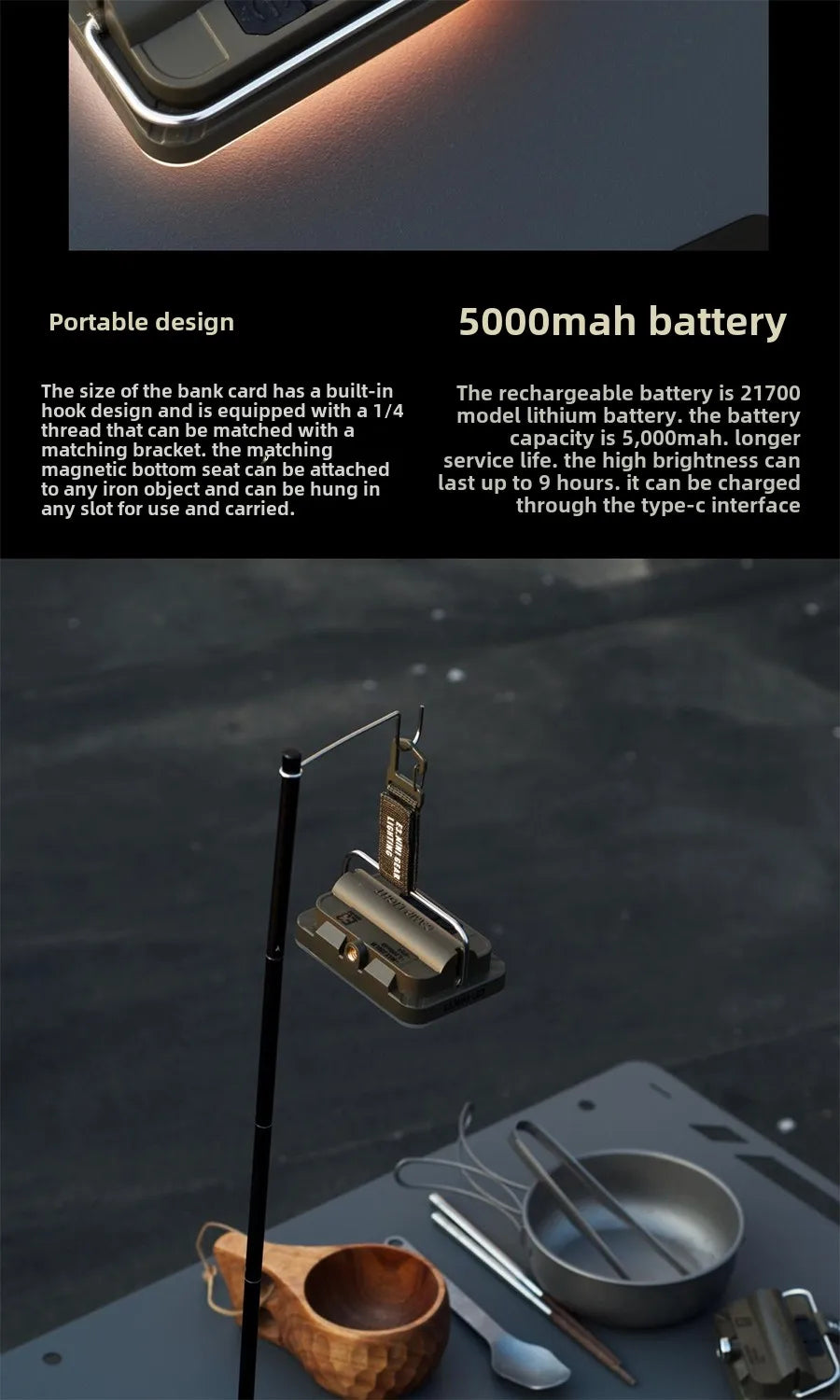 5000mAh LED Camping Tent Light – Rechargeable Waterproof Portable Hanging Emergency Lantern