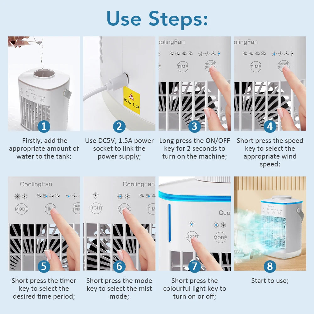 Portable Desktop Air Cooler Fan – Rechargeable Spray Mist Cooling for Home & Office