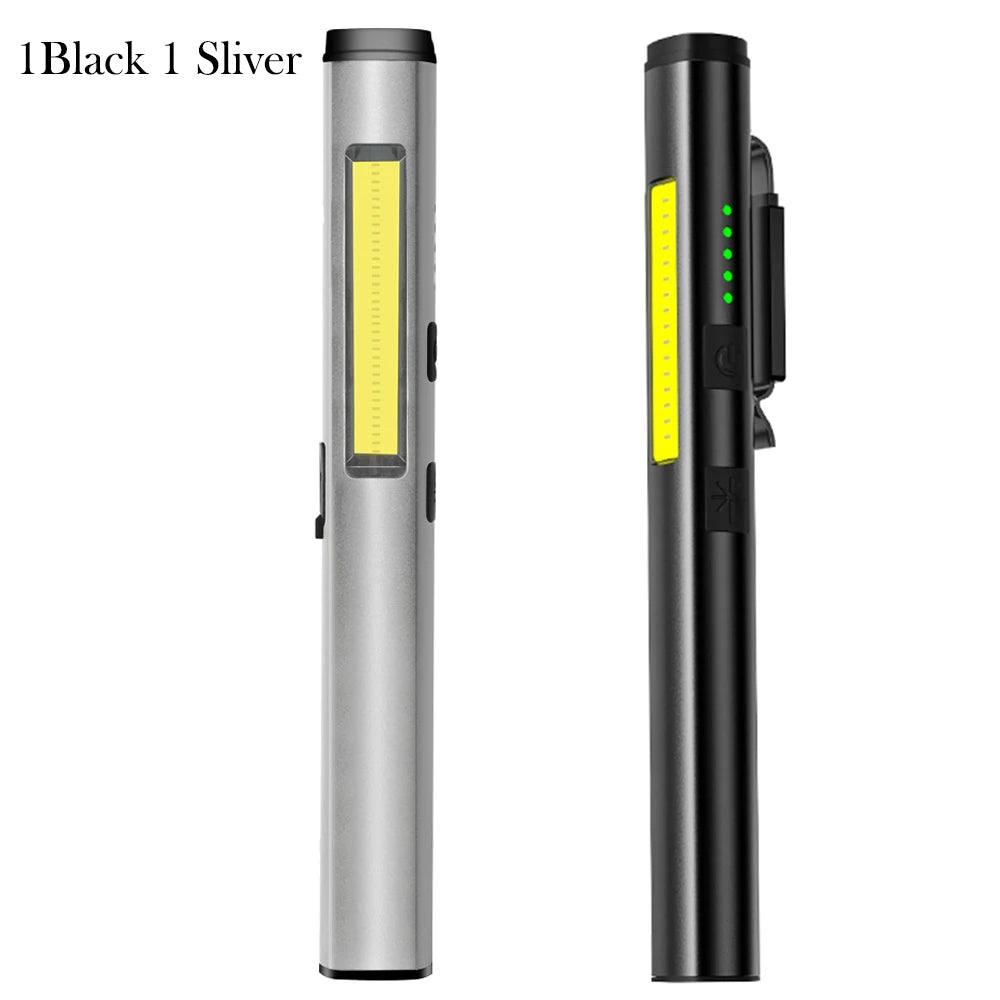 4-in-1 Rechargeable Pen Flashlight – UV, LED, COB & Red Laser with Magnetic Base for Work & EDC