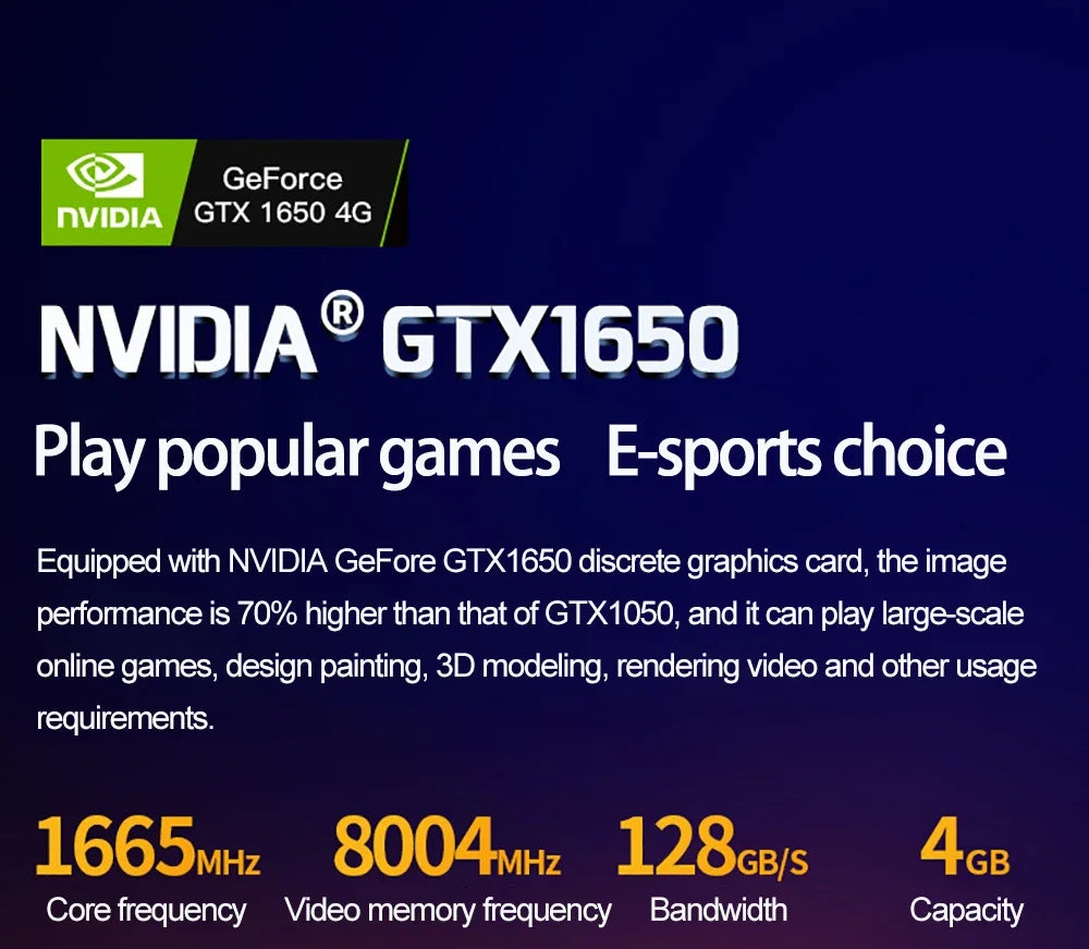 16.1" Gaming Laptop – RTX 4050 6GB or GTX 1650 4GB, Intel i9/i7, Up to 64GB DDR4, 4TB NVMe, 144Hz