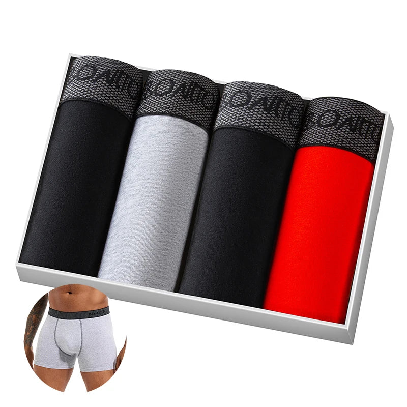 Men's Cotton-Blend Boxer Briefs with Letter Waistband, 4-Pack