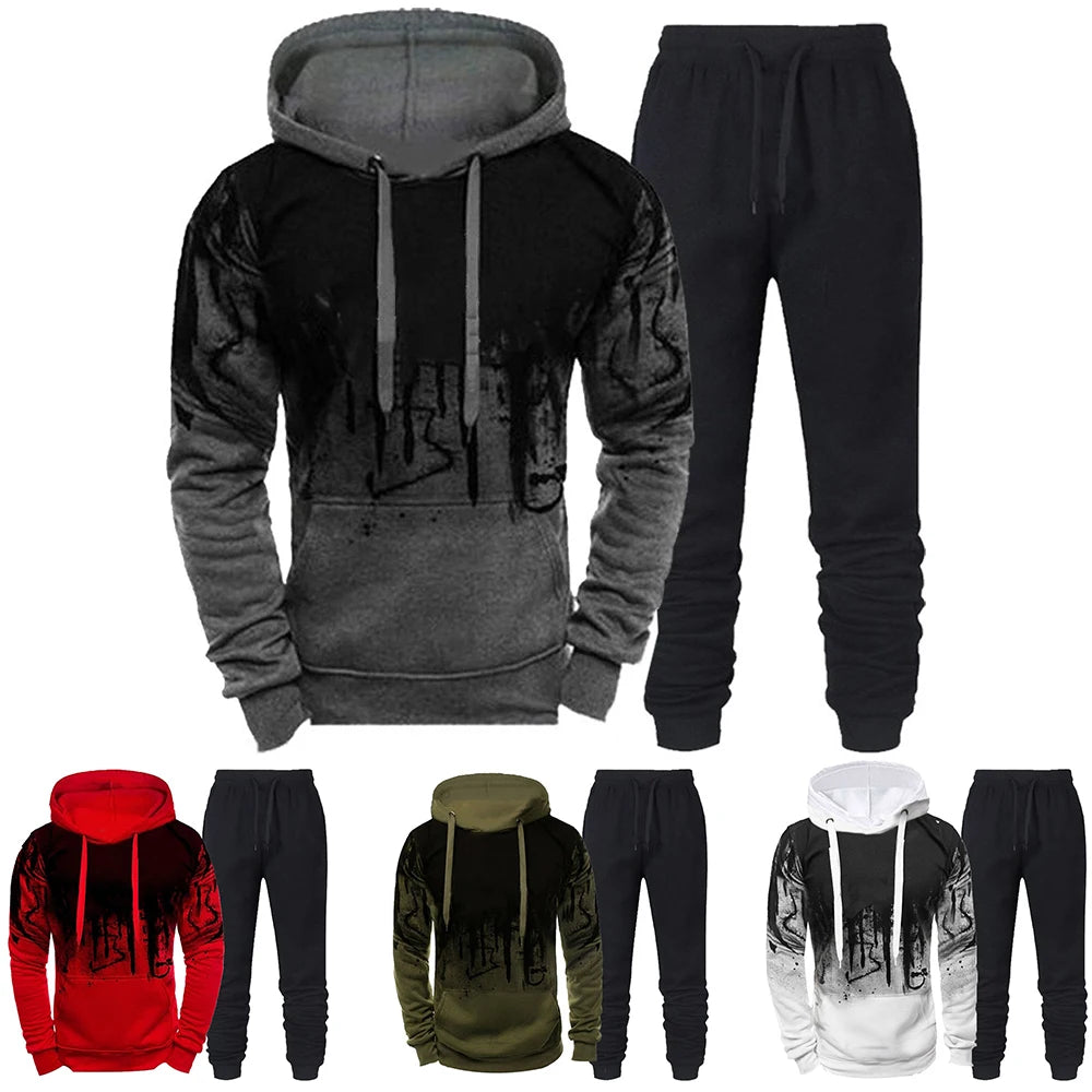 Men's Camouflage 3D Ink Print Hoodie & Jogger Pants Tracksuit Set – 2-Piece
