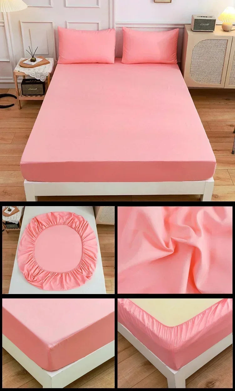 High-Quality Elastic Fitted Sheet – Solid Color Mattress Cover, 80–200cm, Single to King
