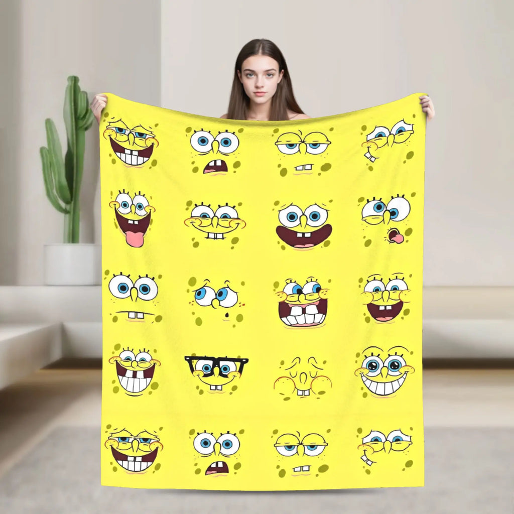 SpongeBob Flannel Throw Blanket – Soft Breathable Character Blanket for Bed, Lounge & Summer