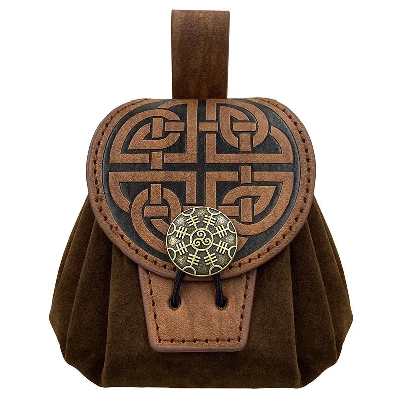 Steampunk Leather Fanny Pack – Medieval Punk Belt Bag & Drawstring Waist Pouch for Cosplay
