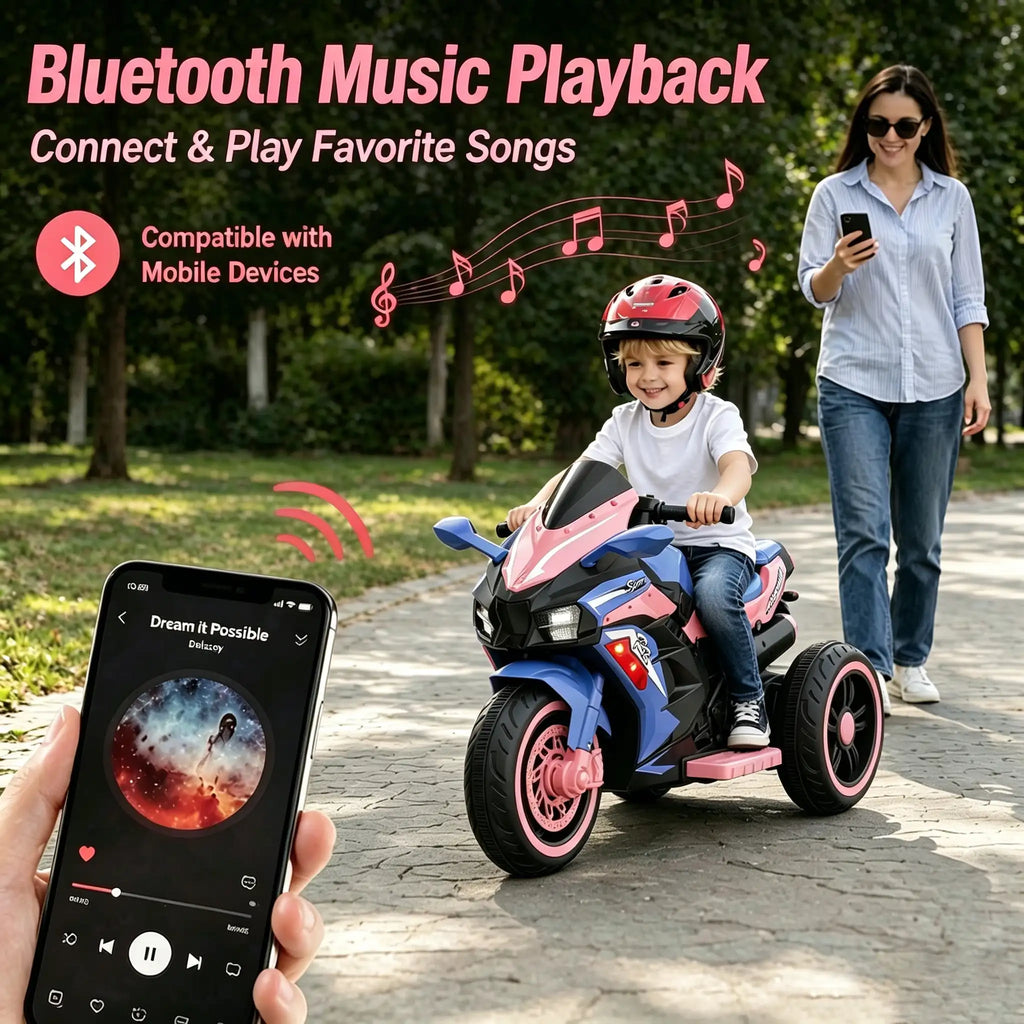 12V Kids Ride-On Motorcycle – Three-Wheel Electric Toy with Remote