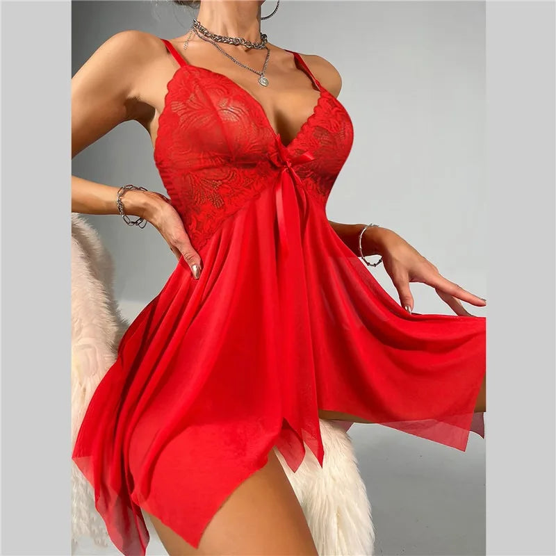 Floral Lace Crotchless Nightgown — Exotic Lingerie Dress
