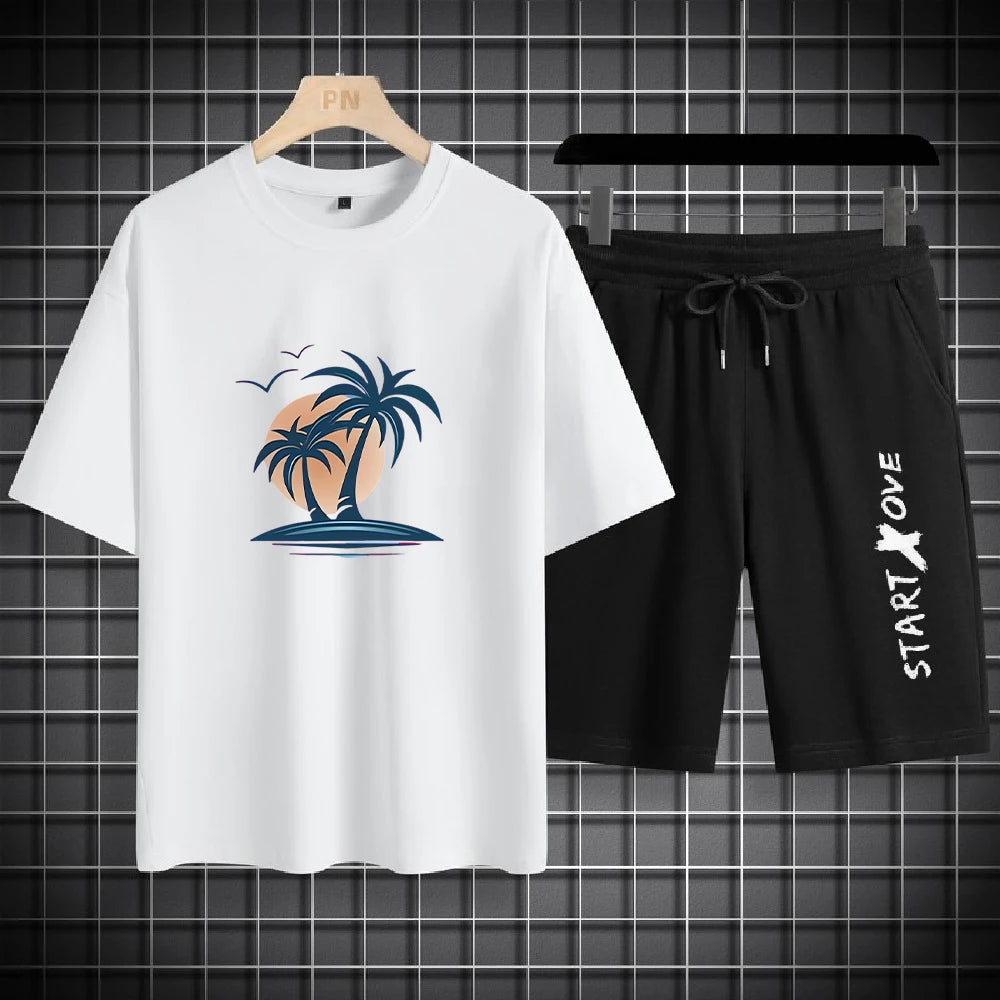 Men's Gradient Print T-Shirt & Shorts Casual Summer Sporty 2-Piece Set