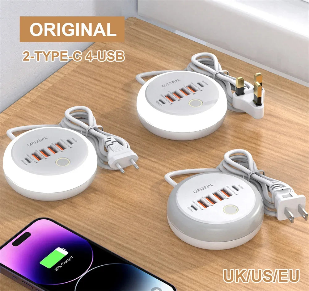 50W Multi-Port Power Strip — USB-C PD & USB-A Fast Charging Desktop Charger
