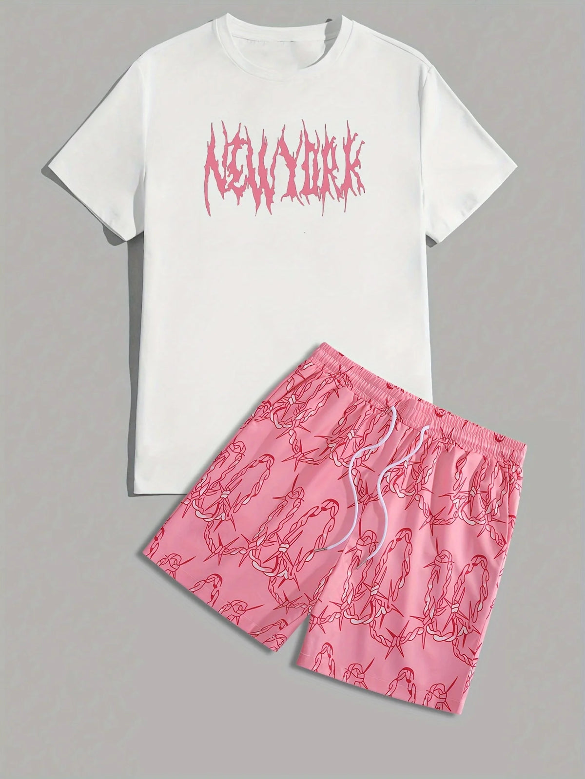 Men's Hip-Hop Bear Print Short Sleeve Sports Set – Quick-Dry 2-Piece Streetwear