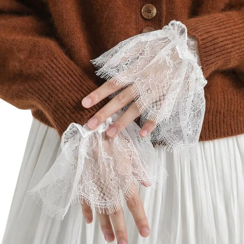 Elegant Detachable Bridal Wrist Cuffs – Lace Pleated Wedding Dress & Formal Attire Cuffs