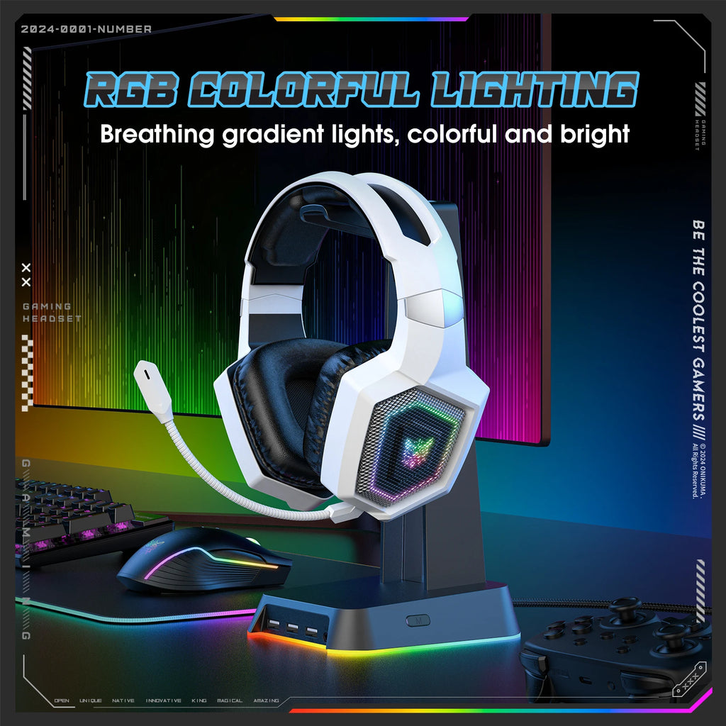 ONIKUMA GT806 Wireless Gaming Headset — 2.4GHz & Bluetooth 5.3, HiFi Sound, RGB, Noise-Canceling Mic for PC & Laptop