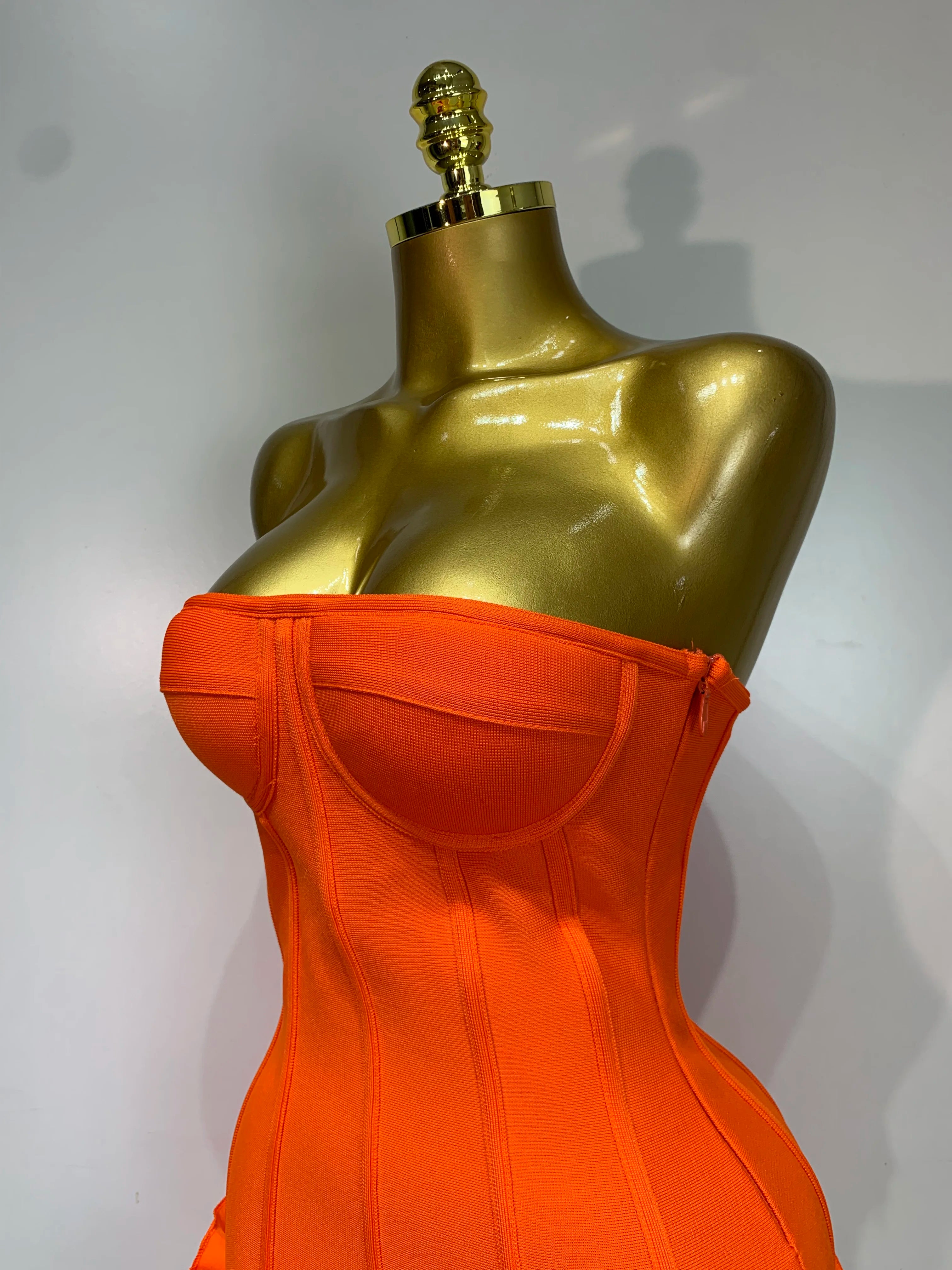 Flower Embellished Strapless Bandage Mini Dress — Backless Bodycon Celebrity Party Dress