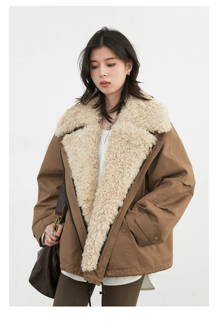 Women's Retro Motorcycle Cotton Overcoat – Loose Thick Streetwear Jacket