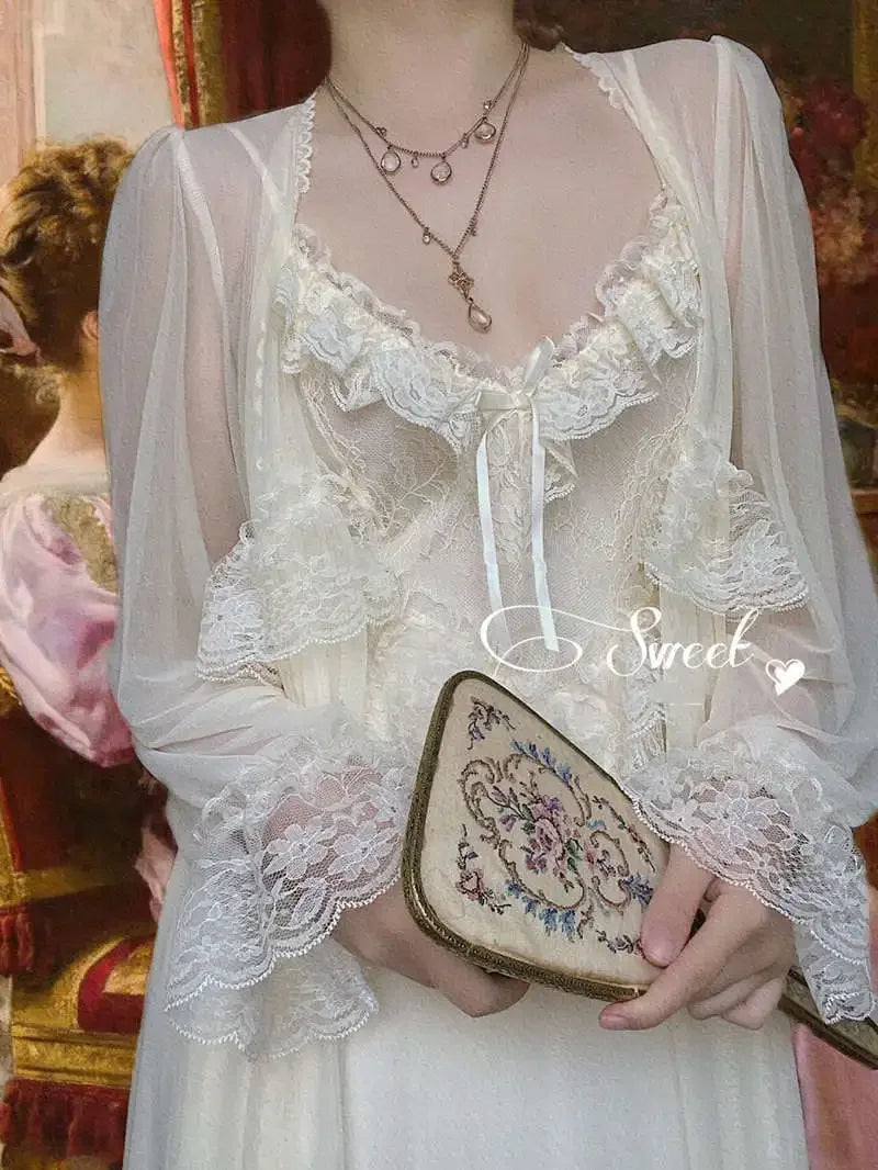 Women's Vintage Court Style Tulle Princess Nightgown | Fairytale Robe Sleepwear
