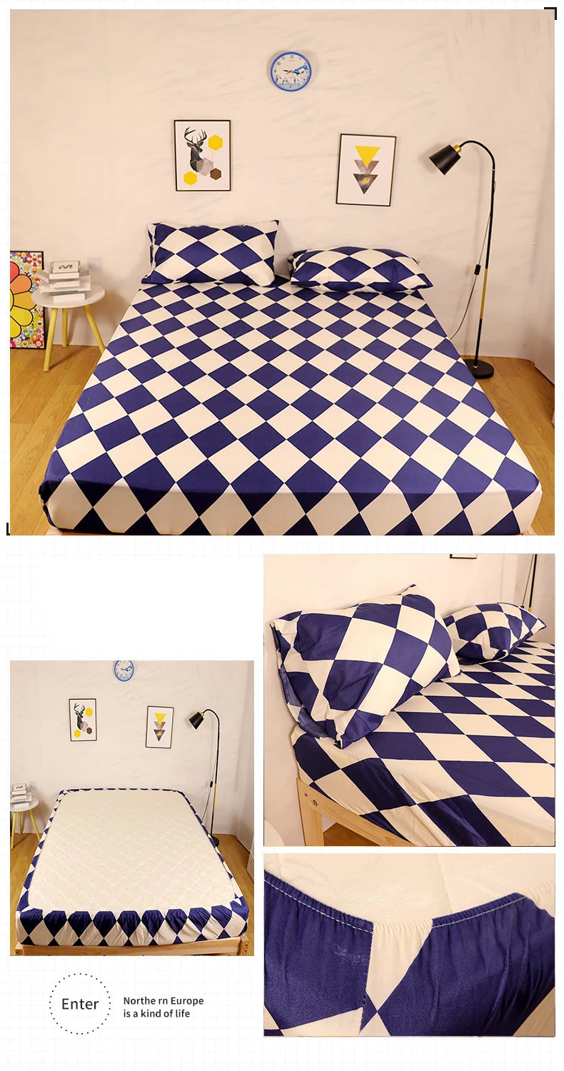 Marble Print Fitted Bed Sheet – Elastic Band, Single to King, All-Around Bed Cover