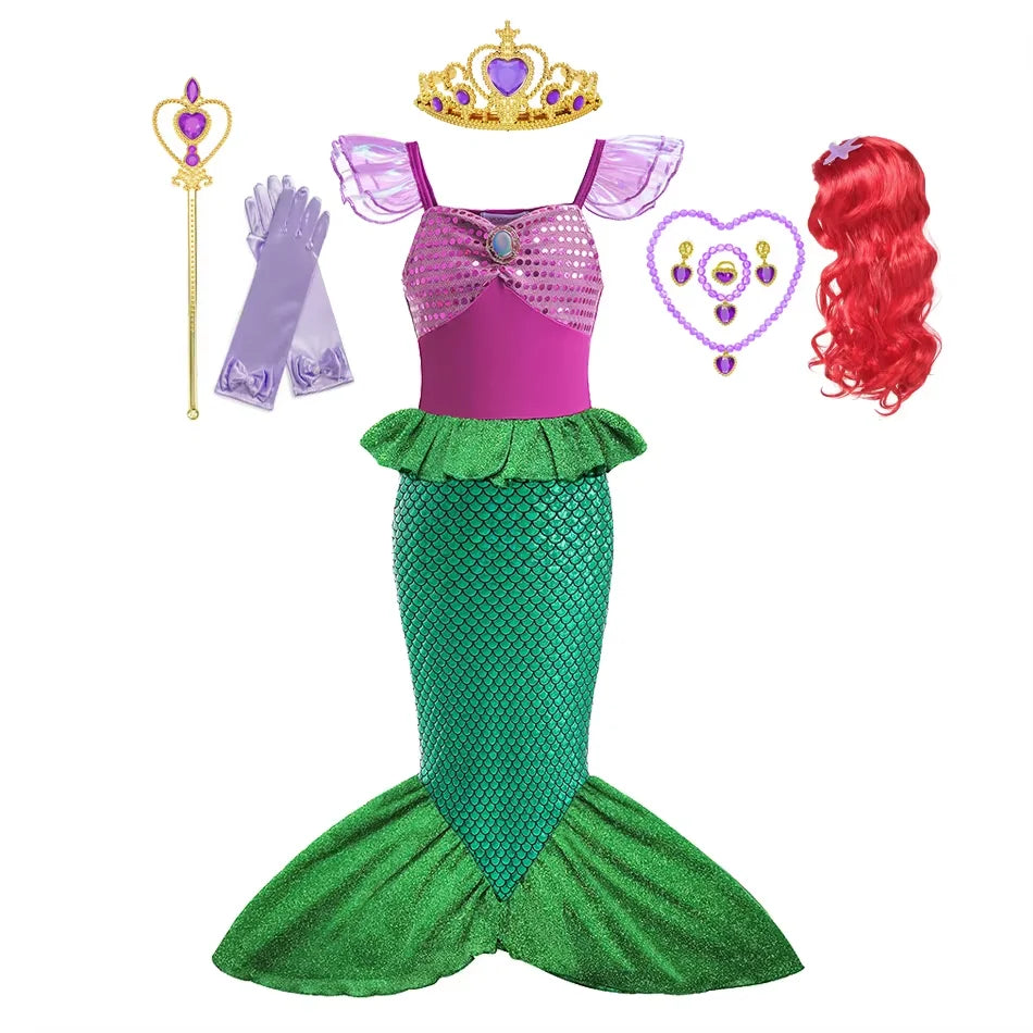 Girls Mermaid Costume Dress — Princess Cosplay Party & Birthday Dress