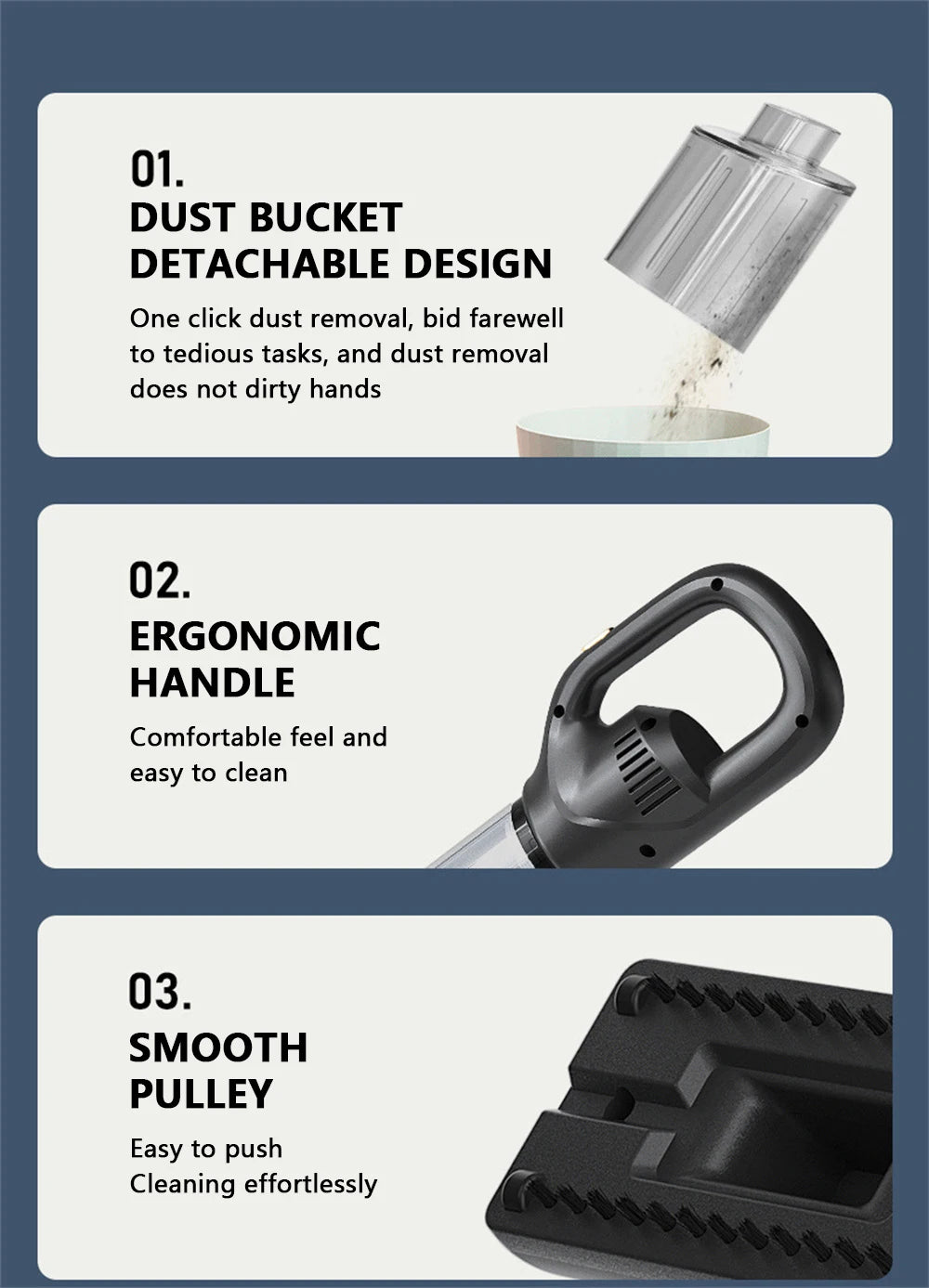 Wireless Cordless Handheld Vacuum Cleaner – 50000Pa Strong Suction for Car, Home & Pet Hair