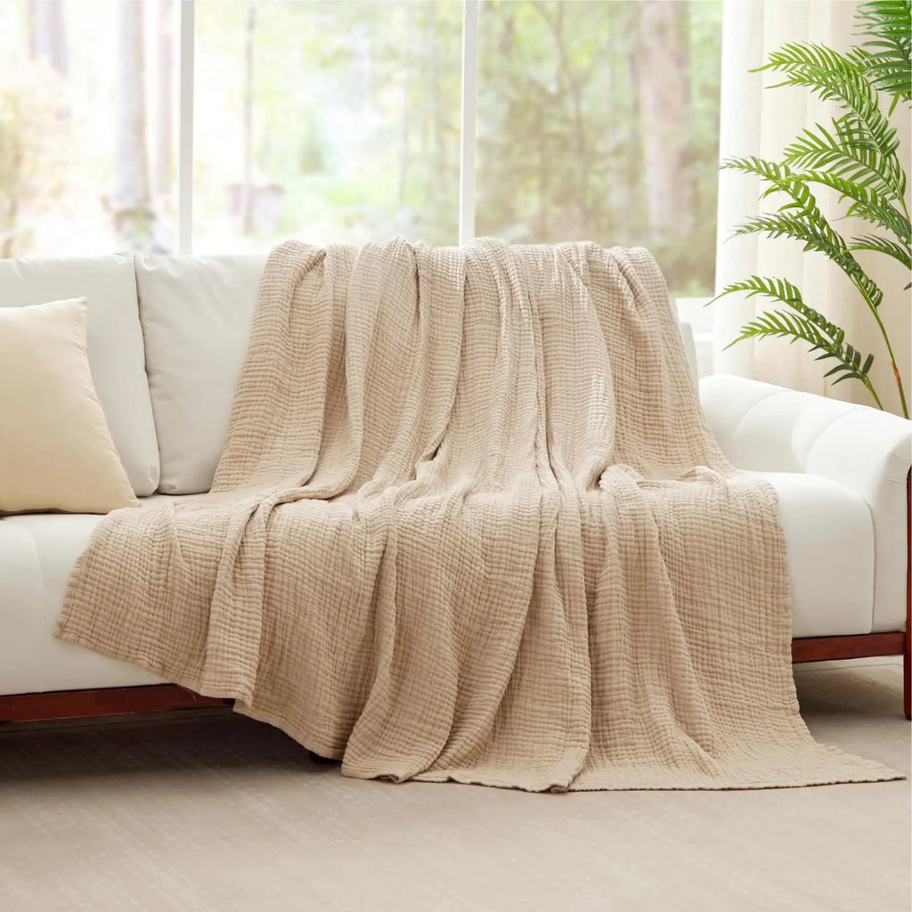 100% Cotton Muslin Gauze Throw Blanket – Lightweight Breathable Bedspread, All Season