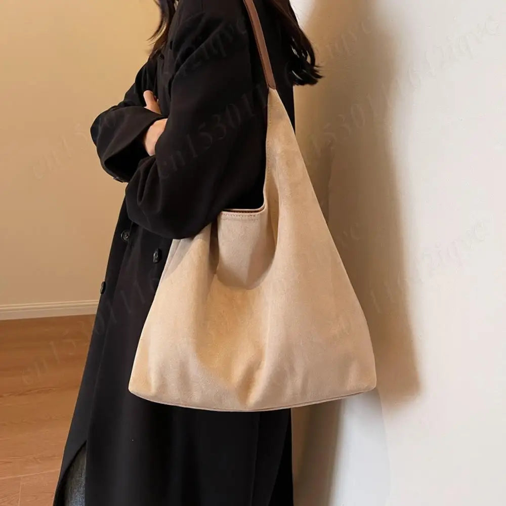 Vintage Suede Large Capacity Shoulder Tote Bag – Stylish Commuter Hobo Handbag for Women