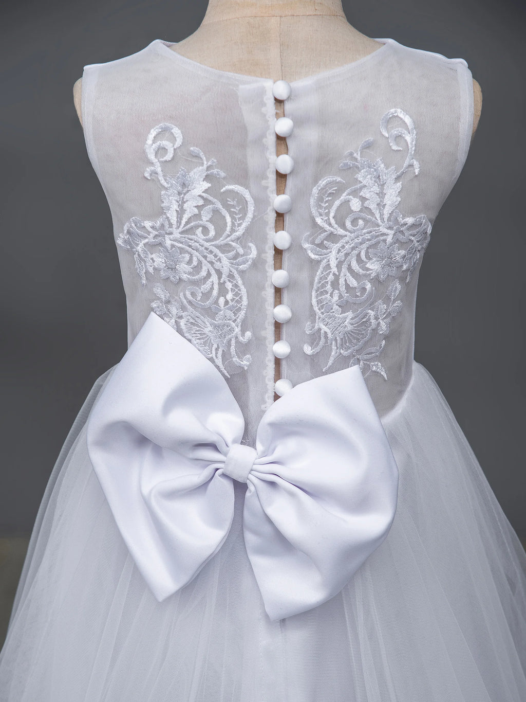 Long Sleeve Flower Girl Dress — White Lace Tulle First Communion & Bridesmaid Dress