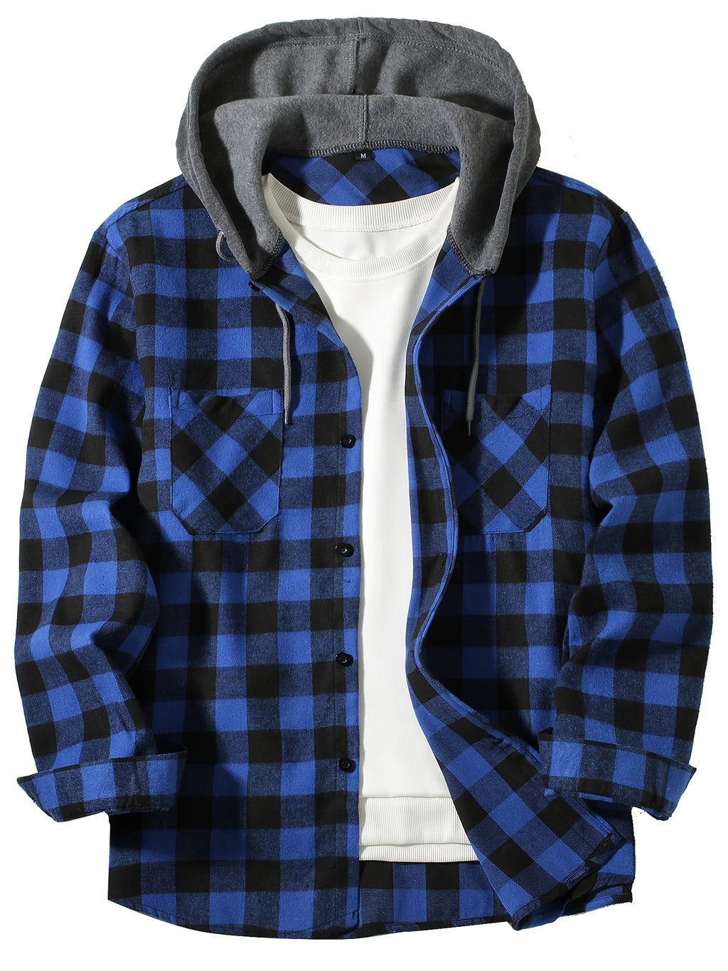 Men's Plaid Hooded Long Sleeve Shirt — Casual Flannel-Style Shirt Jacket