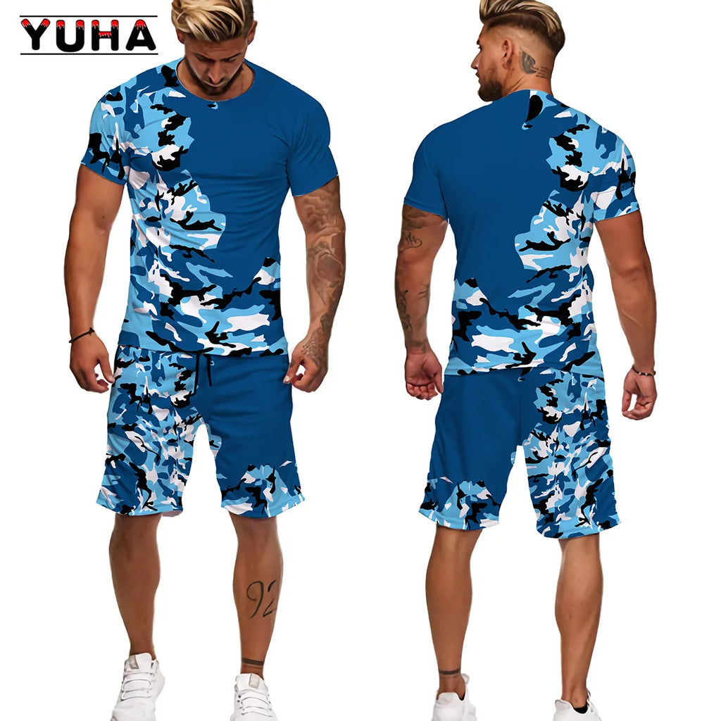 Men's Camouflage T-Shirt & Shorts Tracksuit Set – Outdoor Camping Hunting Sport