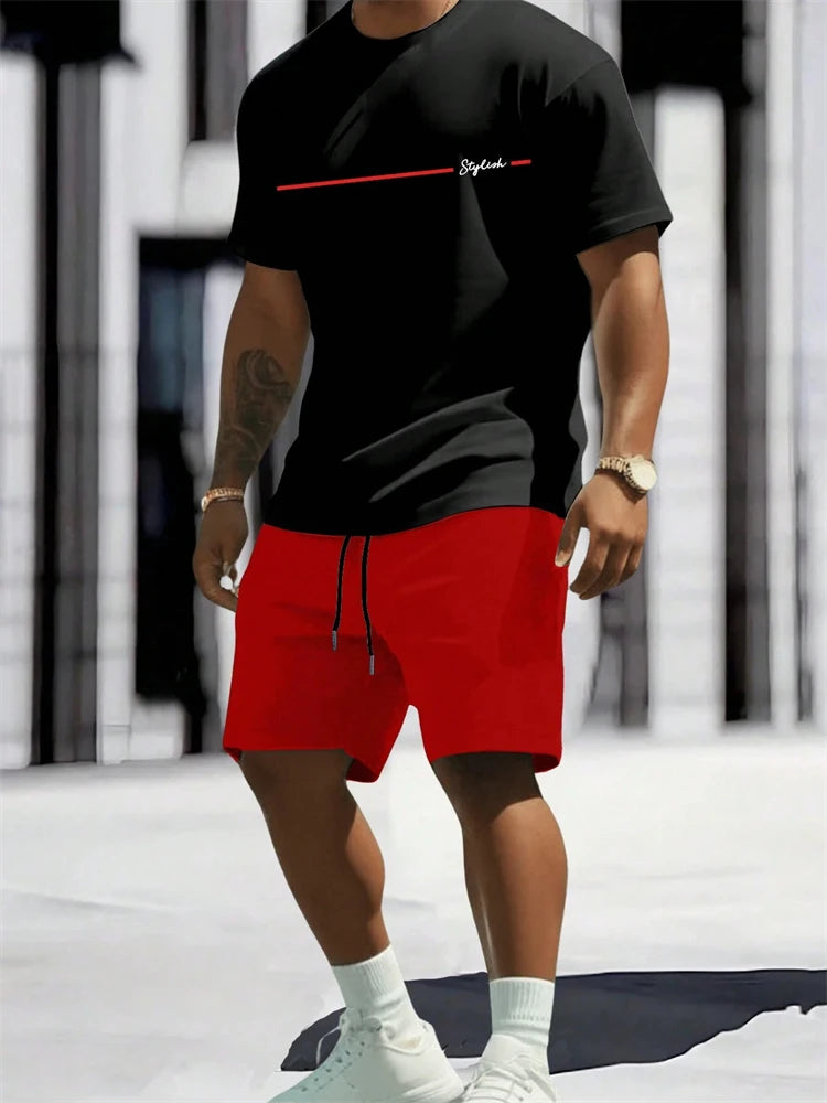 Men's Cross Print Short Sleeve T-Shirt & Shorts Set – Casual 2-Piece