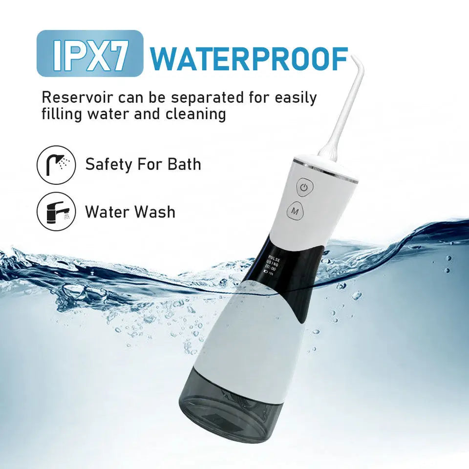 Portable Oral Irrigator – 350ml Tank, 5 Pressure Modes, IPX7, 1800mAh, 5 Nozzles, USB Rechargeable