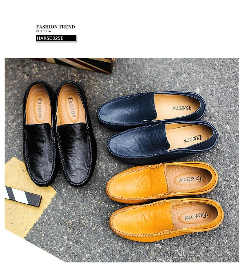 Men's Cow Leather Slip-On Boat Loafers
