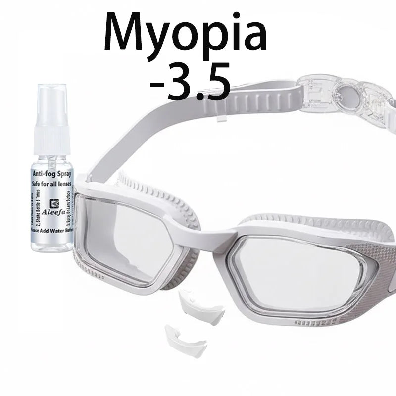 Myopia Swim Goggles for Adults – Anti-Fog HD Vision, Interchangeable Nose Bridges, Prescription -1.5 to -6.0